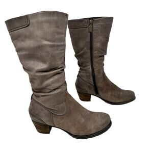 Blondo Leather Midcalf Heeled Boots Womens Sz 8.5 Brown Slouch Waterproof Boho